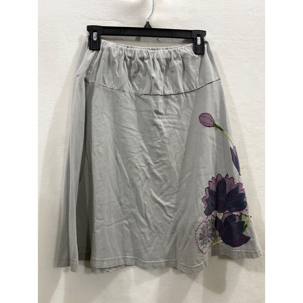 Greater Good Network Gray Organic Cotton Floral Embroidered A-Line Skirt Medium